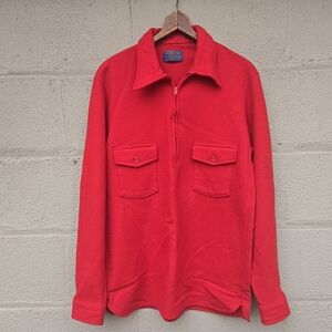 Vintage Pendleton Virgin Wool Shirt Red 3/4 Zip Outdoors Made USA ● L